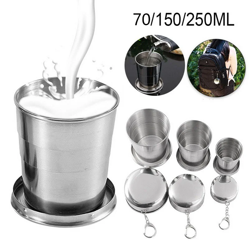 

Portable Stainless Steel Foldable Cup Outdoor Travel Collapsible Coffee Mug Telescopic Hiking Camping Water Cup 70ml/150ml/250ml