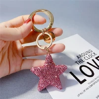 summer small fresh full diamond pentagram keychain creative crystal car key ring bag pendant cute small gift wholesale