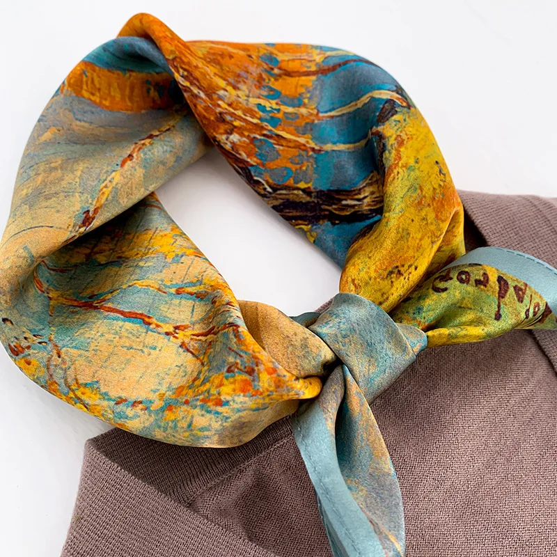 

Квадратный шарф из натурального шелка, женский небольшой шейный платок, головной платок, высококачественные банданы, шарфы, женский шейный ...
