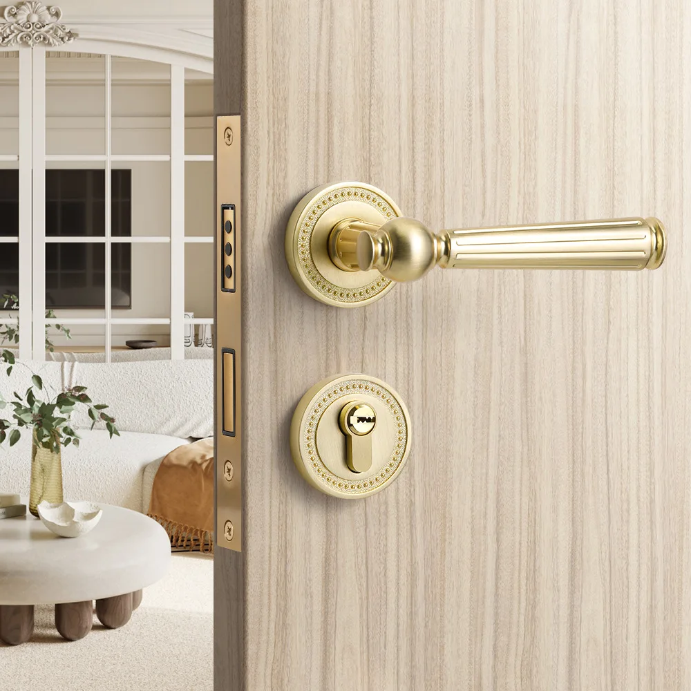 

Дверная ручка, деревянная дверная ручка для комнаты под золото, с разрезом, бесшумная Магнитная дверная ручка на присоске в стиле ретро, дверной замок для французских комнат