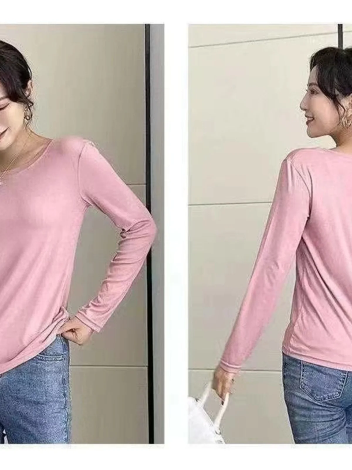 40. однотонная одежда для ухода за кожей с круглым вырезом. Осенняя женская одежда.