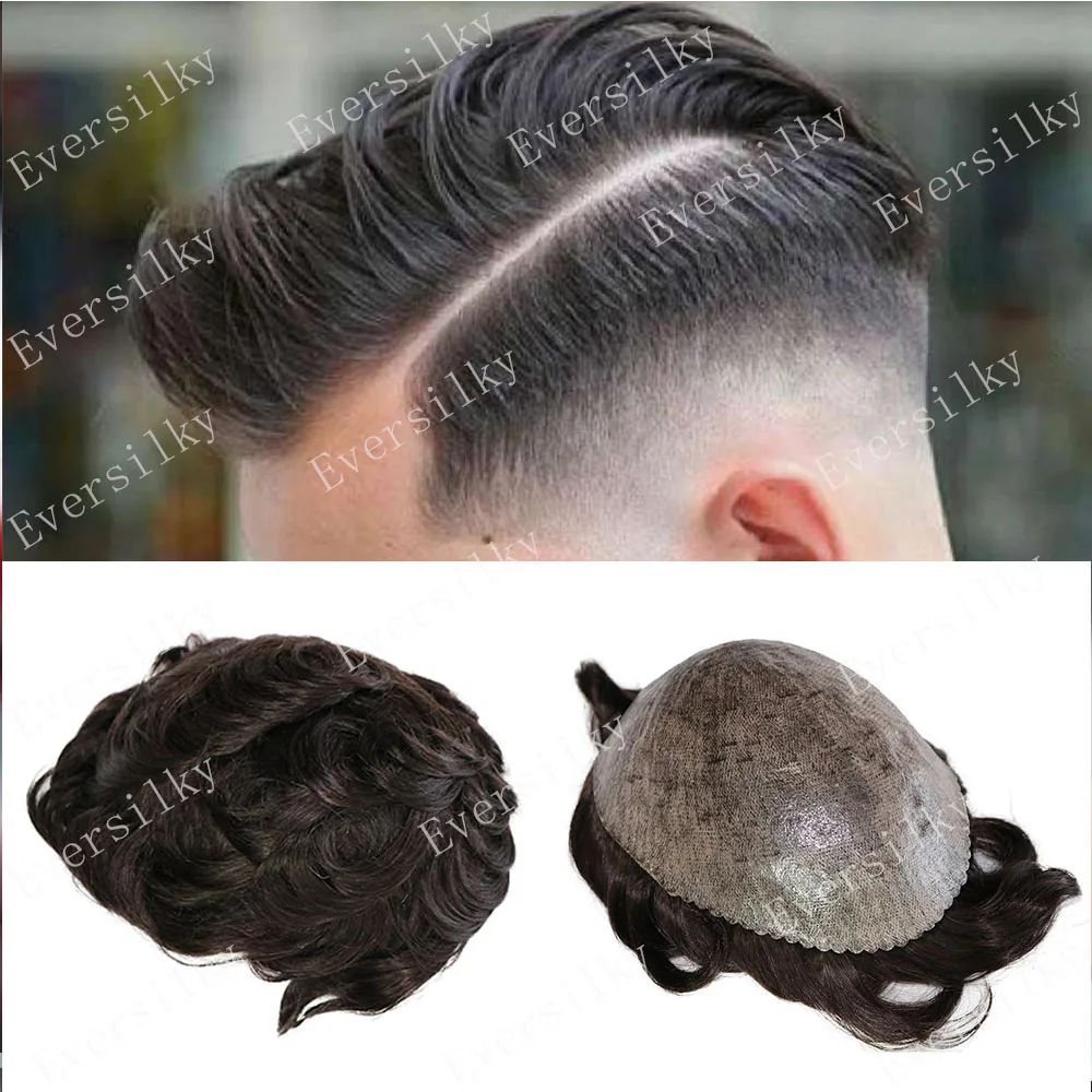 Durable Full Pu Skin Toupee Silicone Men's Wigs Human Hair Capillary Prosthesis #1B Black Hair Pieces Cheap Replacement System