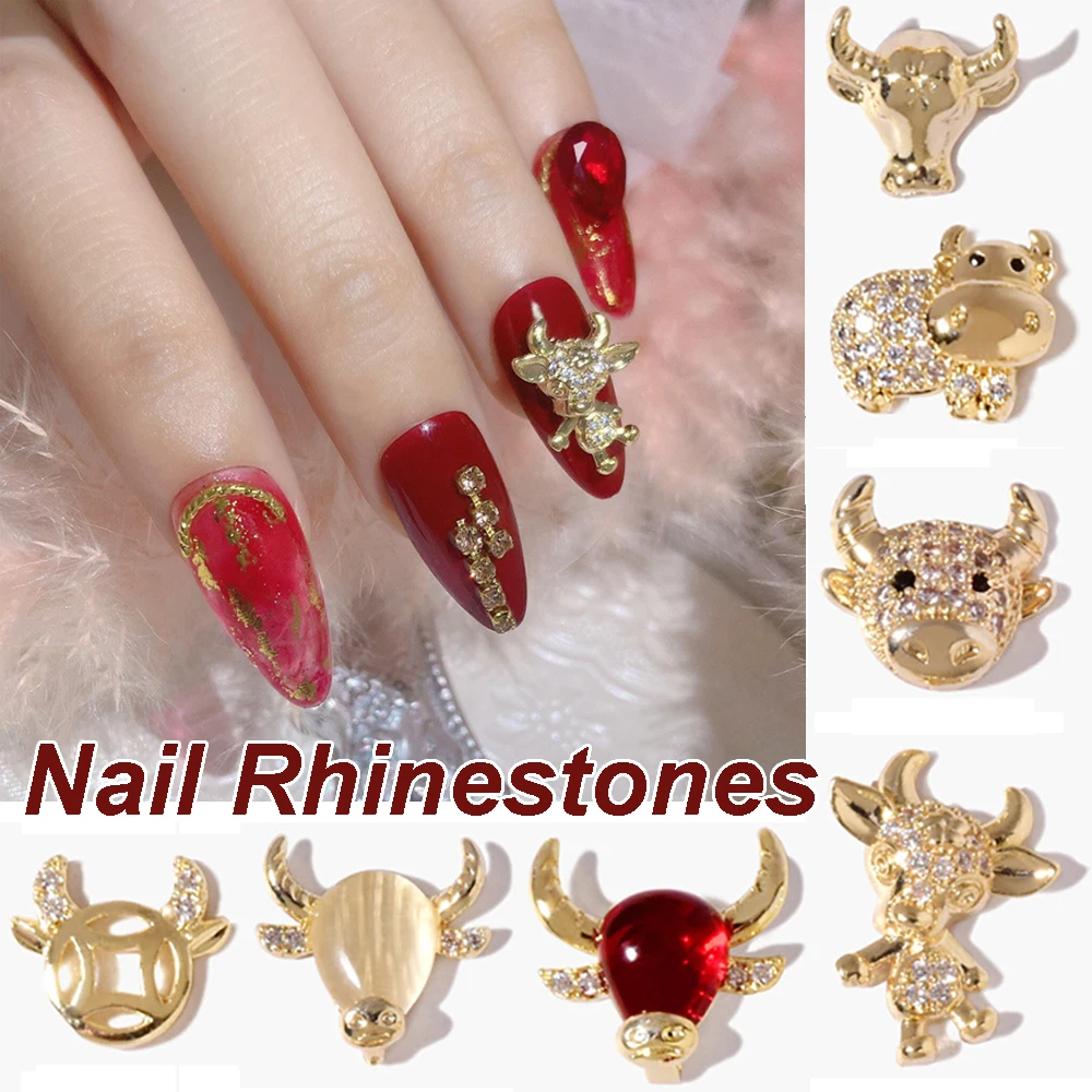 

3D Chinese Style New Year Luxury Nail Rhinestones Manicure Accessories Cattle Nail Art Decoration Shiny