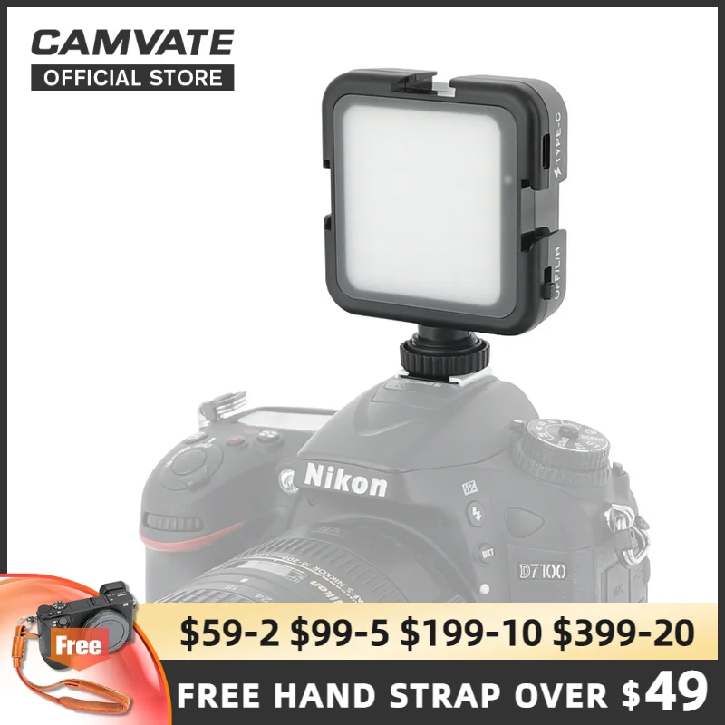 

CAMVATE Portable Mini LED Video Light Panel 6000K 800LM Rechargeable With Shoe Mount For DSLR Video / Live Streaming / Vlogging