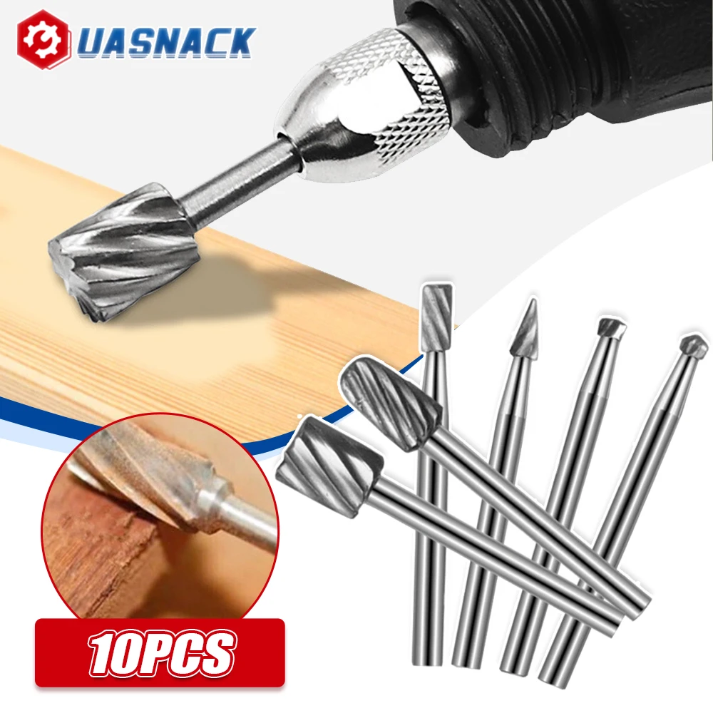 

10PCS HSS Titanium Dremel Routing Rotary Milling Rotary File Cutter Wood Carving Carved Knife Cutter Tools Accessories