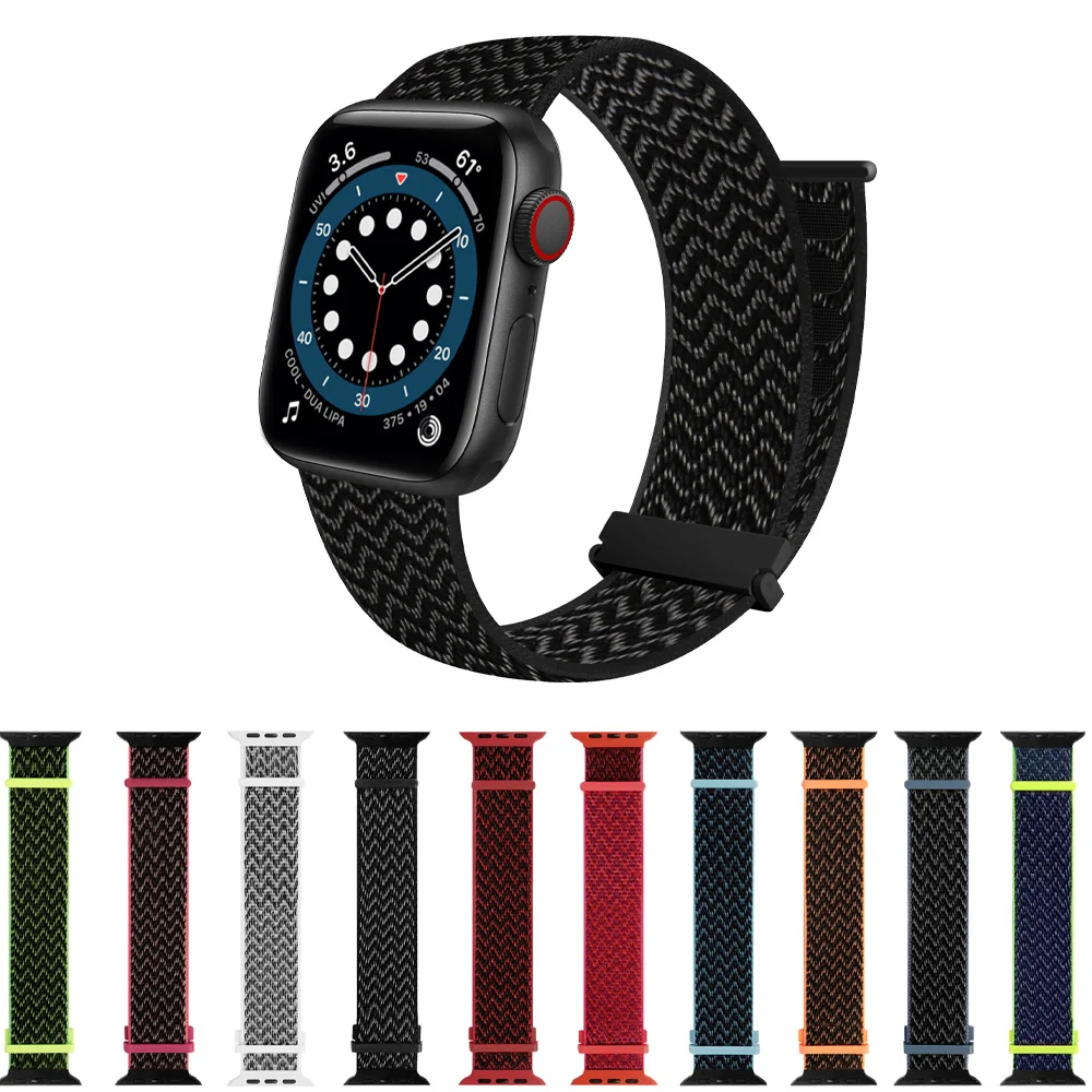 

Nylon Sport Loop Band for Apple Watch 44mm 45mm 40mm 41mm Stretchy Elastic Braided Bracelet for iWatch Series 3 4 5 6 SE 7 Strap