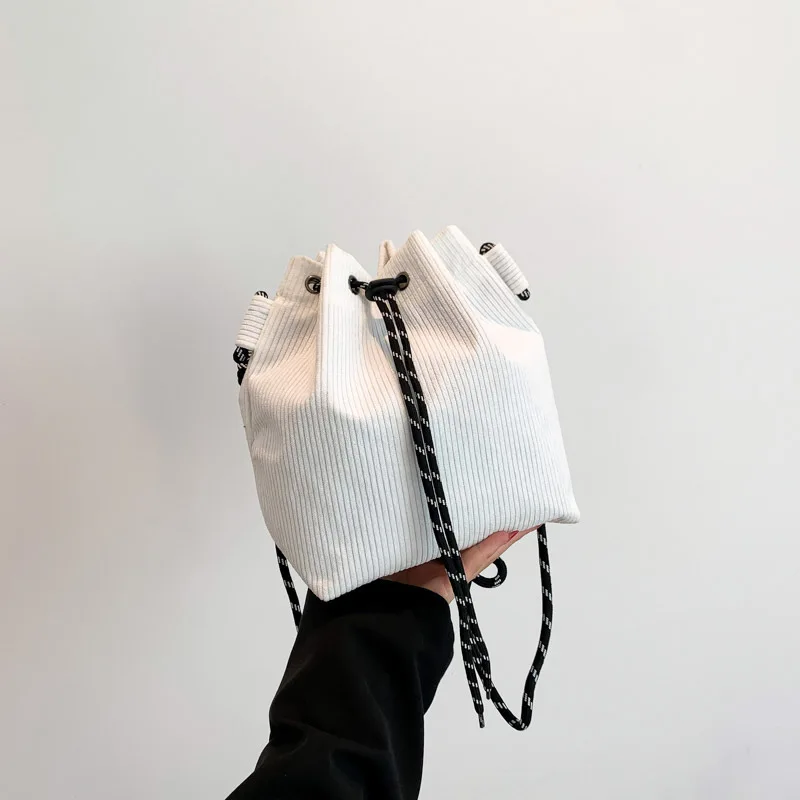 

Corduroy small Bucket Bag 2023 New washable Fabric Shoulder Messenger Bag Solid color Drawstring Leisure Bag