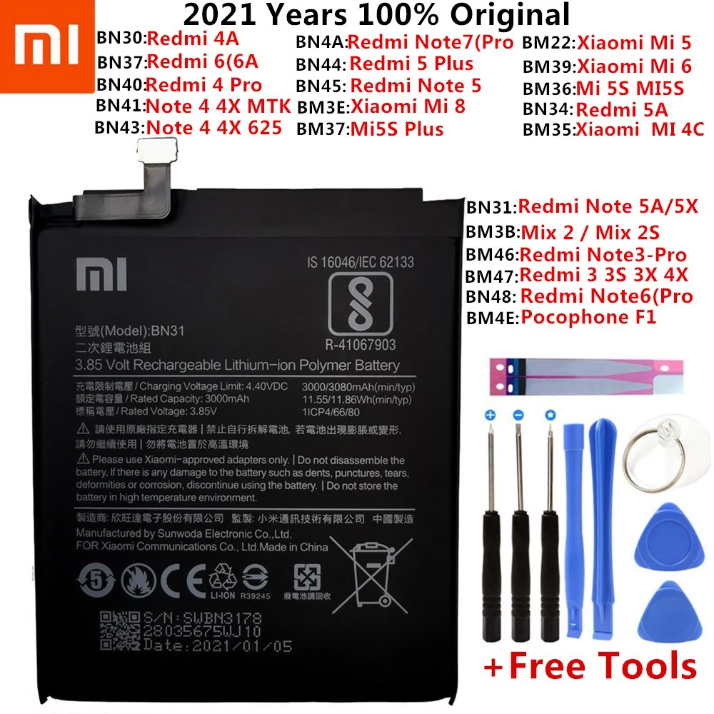 

Xiao Mi Original Phone Battery For Xiaomi Redmi Note 3 3S 3X 4X 4A 5 Plus 3 4 5 5A 6A 6 7 Pro Mi5 Mi 8 4C 5X Mi6 Mix2 Batteries