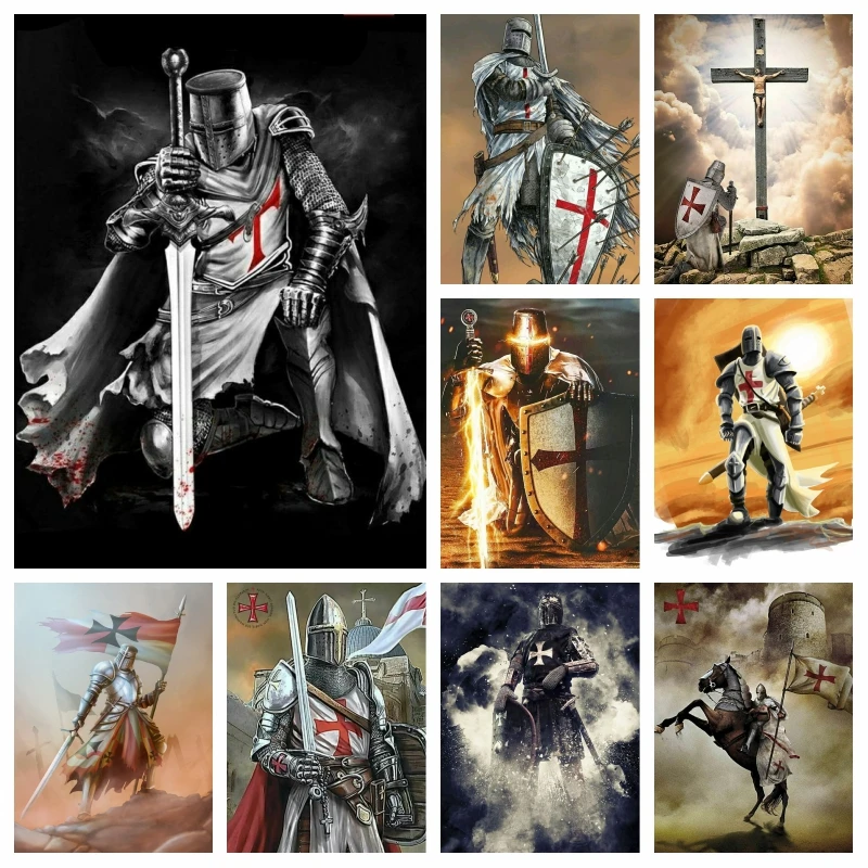 

Knight Templar Crusaders Diamond Painting 5d Full Square Jesus Warrior Embroidery Cross Stitch Wall Art Gift Handwork Home Decor