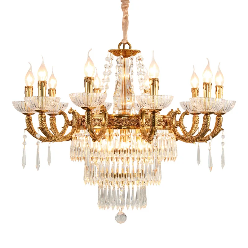 DINGFA Европейский стиль полностью медная хрустальная люстра вилла крыльцо