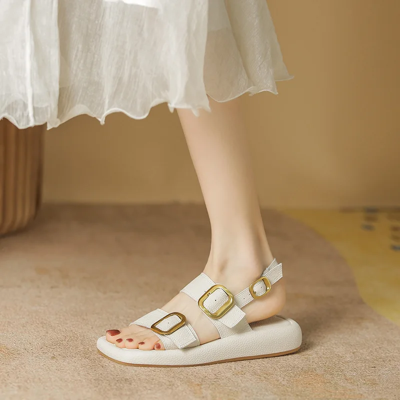 

Thick-soled Sandals Women's 2022 Summer New Thick-soled Outer Wear All-match One-word Buckle Soft-soled Sandals Women