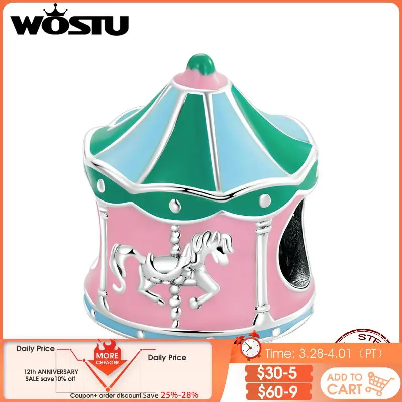 

WOSTU 925 Sterling Silver Rainbow Carousel Charms Beads For Women Fit Original Bracelet Bangle Jewelry Making Girl Birthday Gift