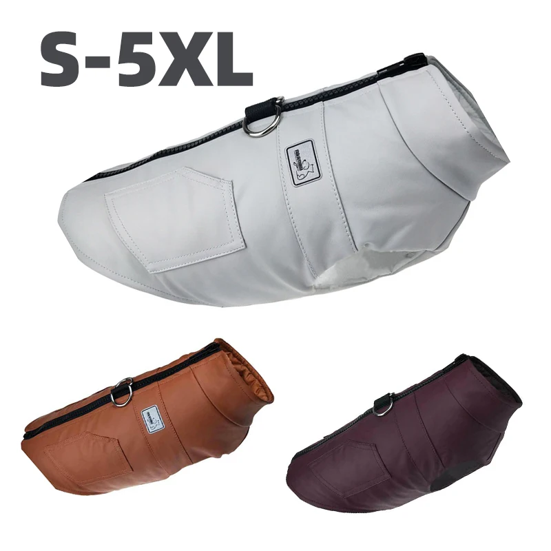 

S-5xl Pu Leather Winter Large Dog Clothes Big Dogs Coat Large Waterproof Dog Jacket Medium French Bulldog Down Jacket Puppy Vest