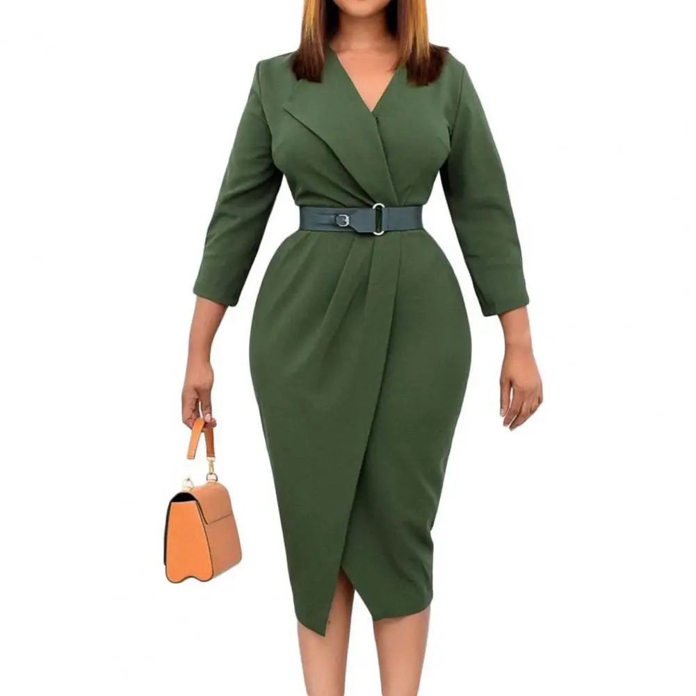 

Рождественские Элегантные платья на новый год 2022, однотонное платье с отложным воротником, кардиган с поясом, весеннее платье для выпускног...