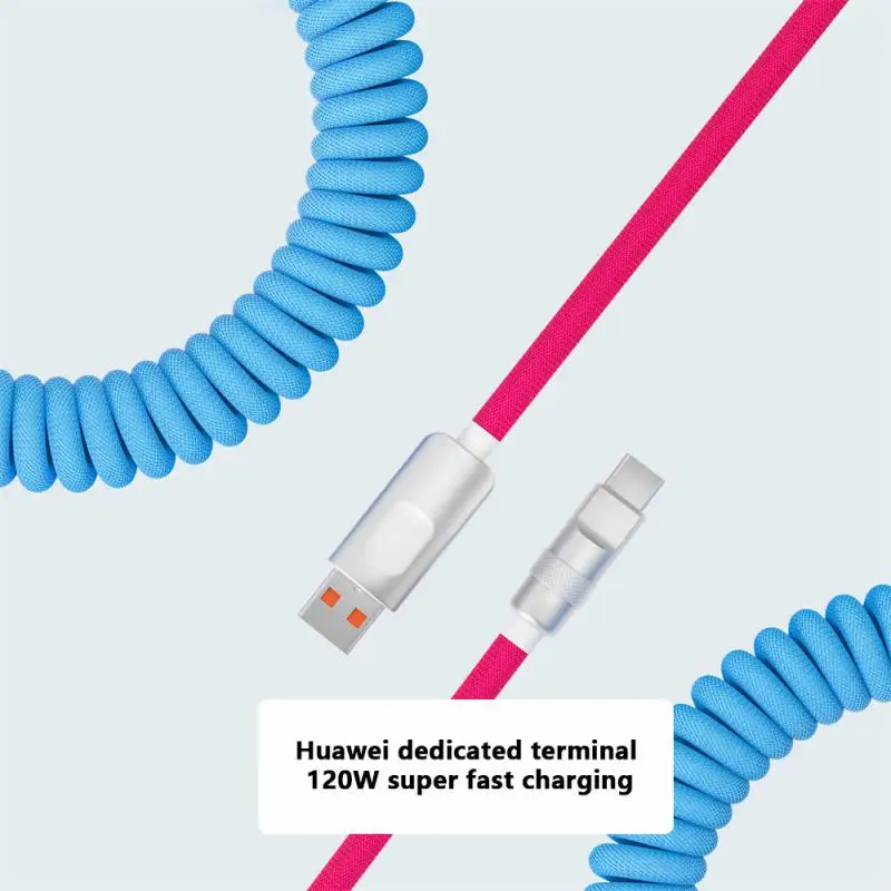 

27W Spiral Cable Fast Charging Type C Cable Protable Data Cable Fast Charging Phone Accessories Contrast Braided Charging Cable