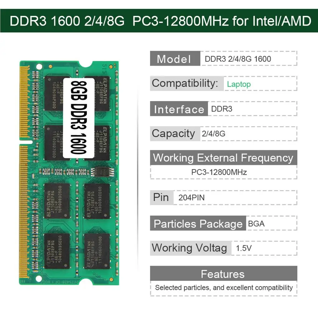 

DDR3 оперативная память 2 ГБ 4 ГБ 8 ГБ 1600 МГц ноутбук DIMM BGA память 1 5В 204Pin PC3-12800 для Intel AMD