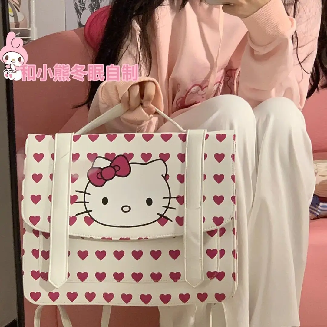 

Hello Kitty School Bag Backpack Japanese Soft Girl Student JK Love Shoulder Crossbody Bag College All-Match Handbag Accessories
