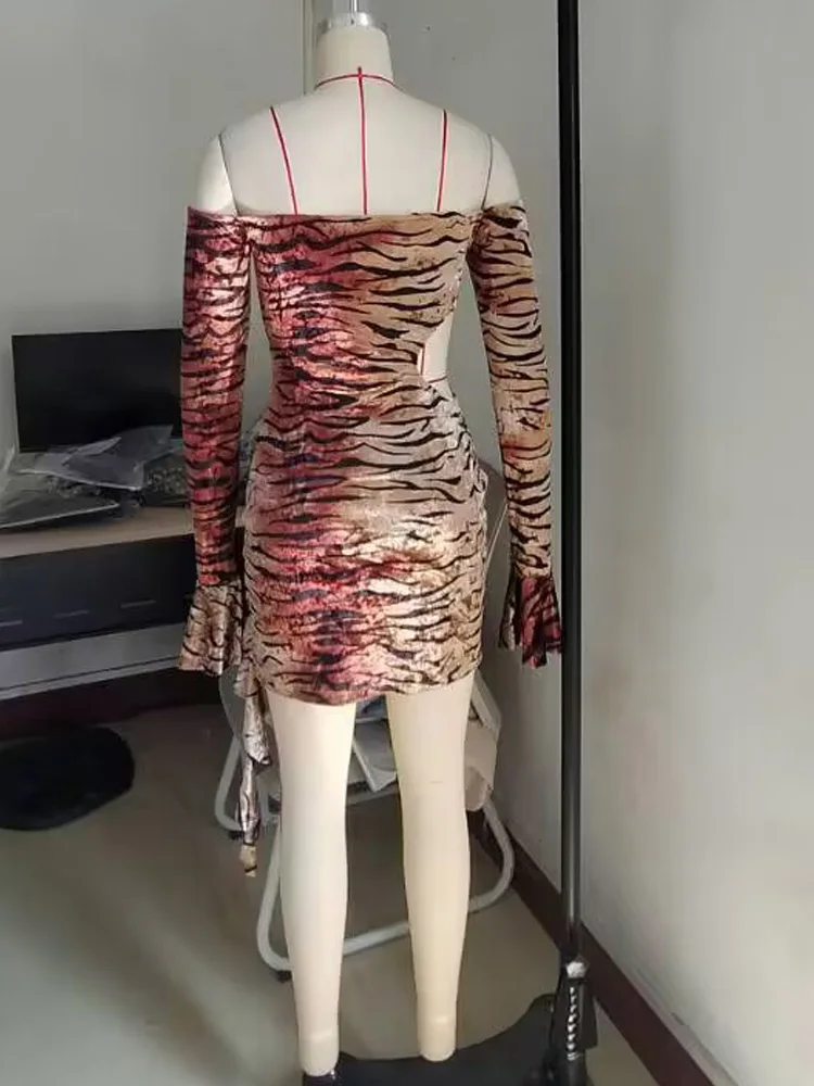 Beyprern красивое платье мини с принтом тигра оборками диких животных вырезами