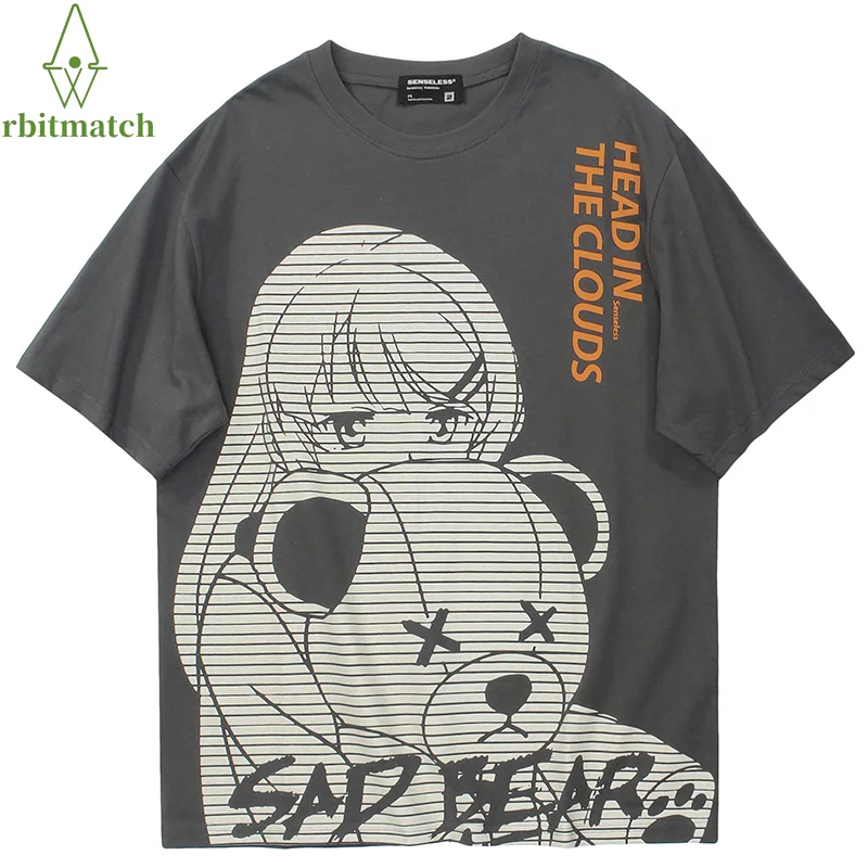 

Hip Hop Oversize T-Shirt 2022 Men Streetwear Anime Girl Bear Graphic T Shirt Harajuku Cotton Summer Short Sleeve Tshirt Tops
