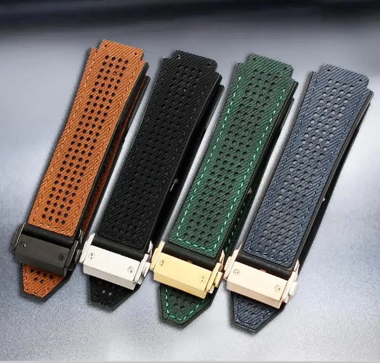 

Leather Rubber Watch Strap FOR HUBLOT CLASSIC FUSION Wrist Watch Accessories Band Canvas Waterproof Breathable Bracelet 19*25mm