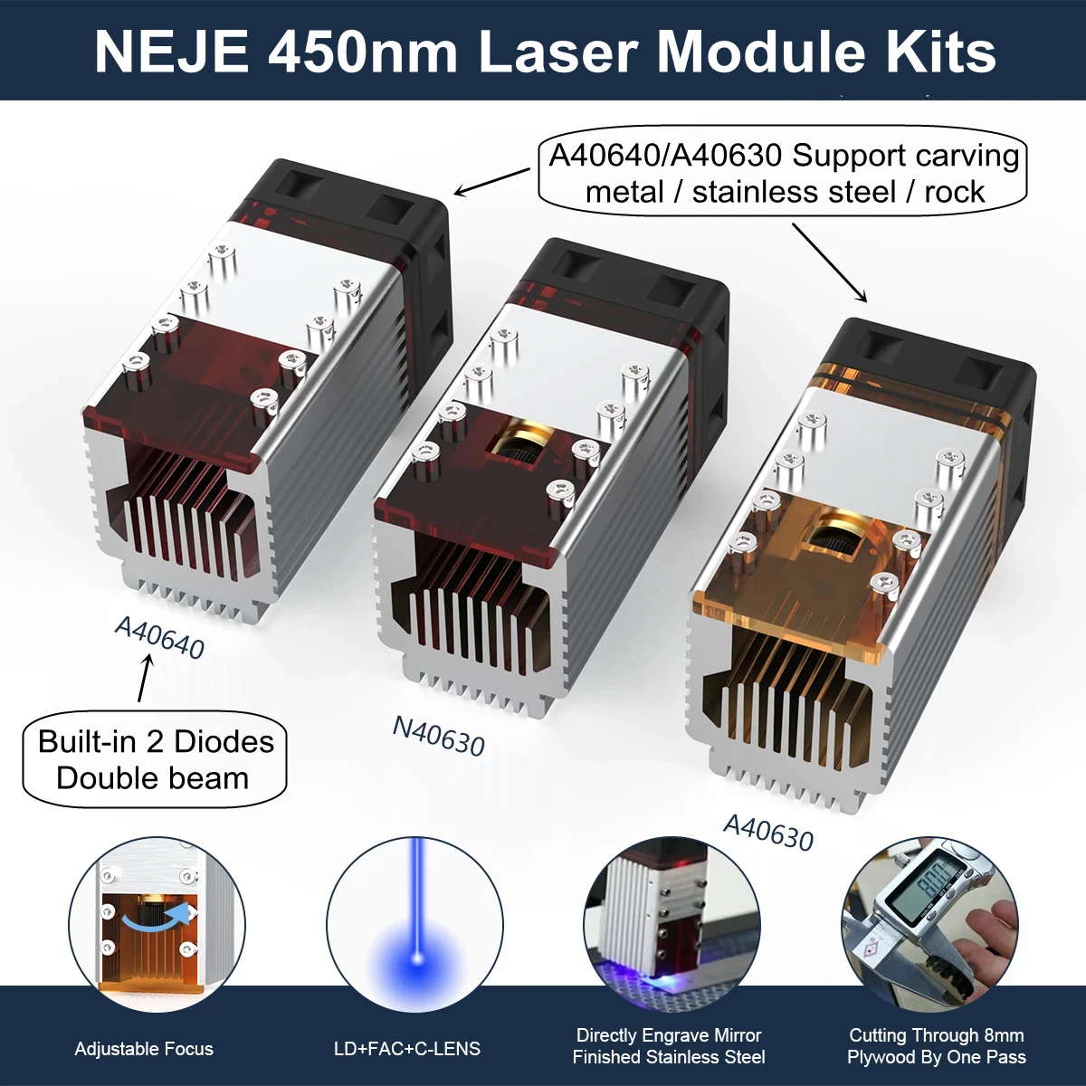 NEJE  Laser Module Kit Cutting Engraving Module Laser Head 450nm Blue Light With TTL / PWM Modulation for DIY enlarge