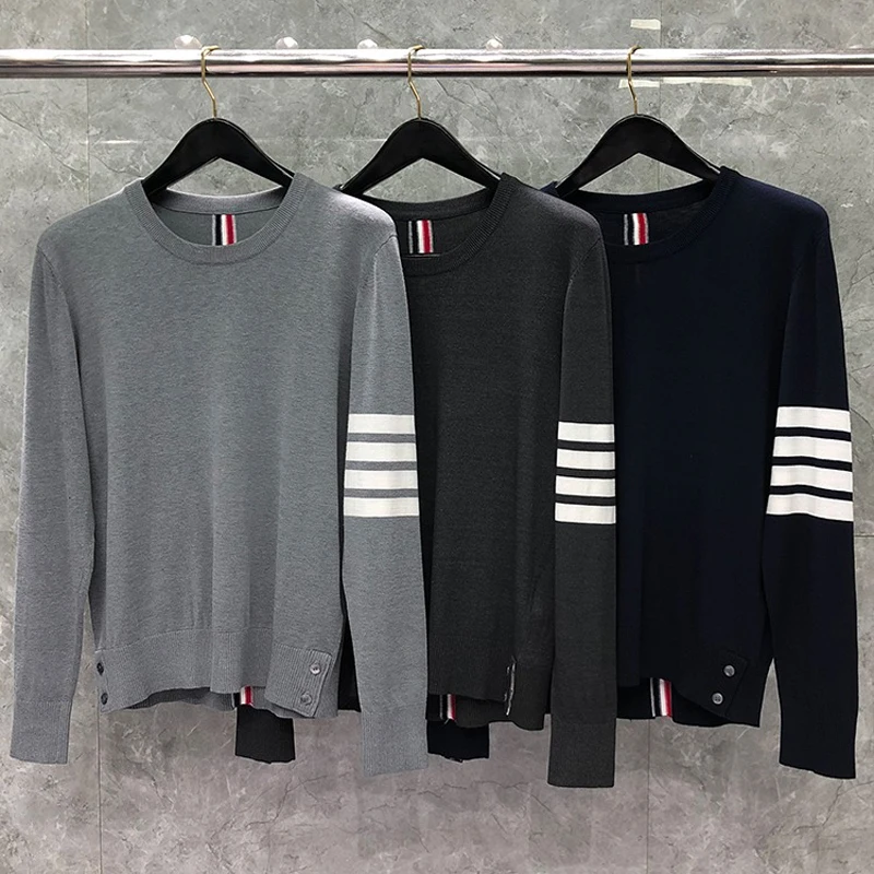 TB THOM Sweater Autunm Winter Sweaters Male Fashion Brand Coats Jersey Stitch 4-Bar Center Back Stripe Crewneck Pullover Sweater