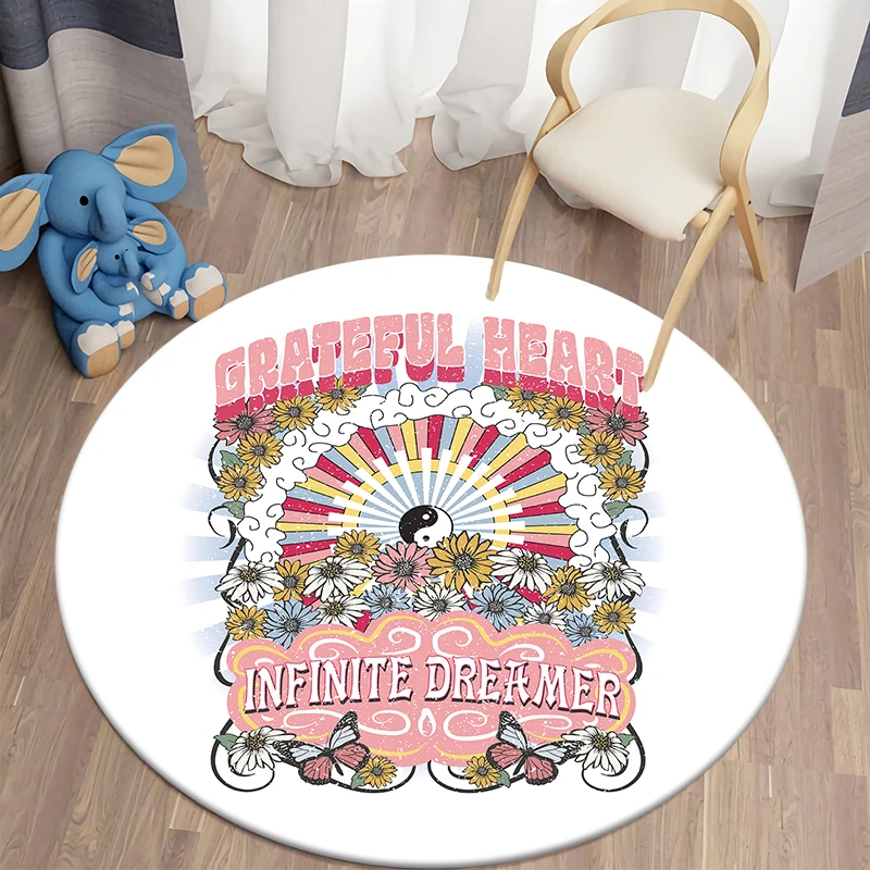 

Retro Art Kawaii Printed Round Carpet for Living Room Rugs Camping Picnic Mats Flannel Anti-Slip Rug Yoga Mat stranger things