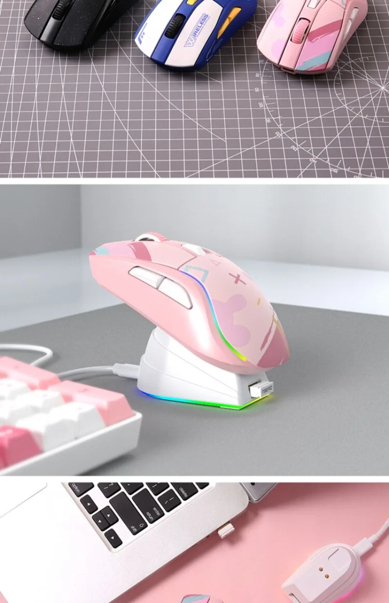Игровая мышь Dareu A950, трехрежимная беспроводная мышь Bluetooth 2,4G RGB с зарядной док-станцией, легкая игровая мышь с разрешением 12000 точек на дюйм для ПК (art.: 3920da0bd24d9) - 3920da0bd24d9