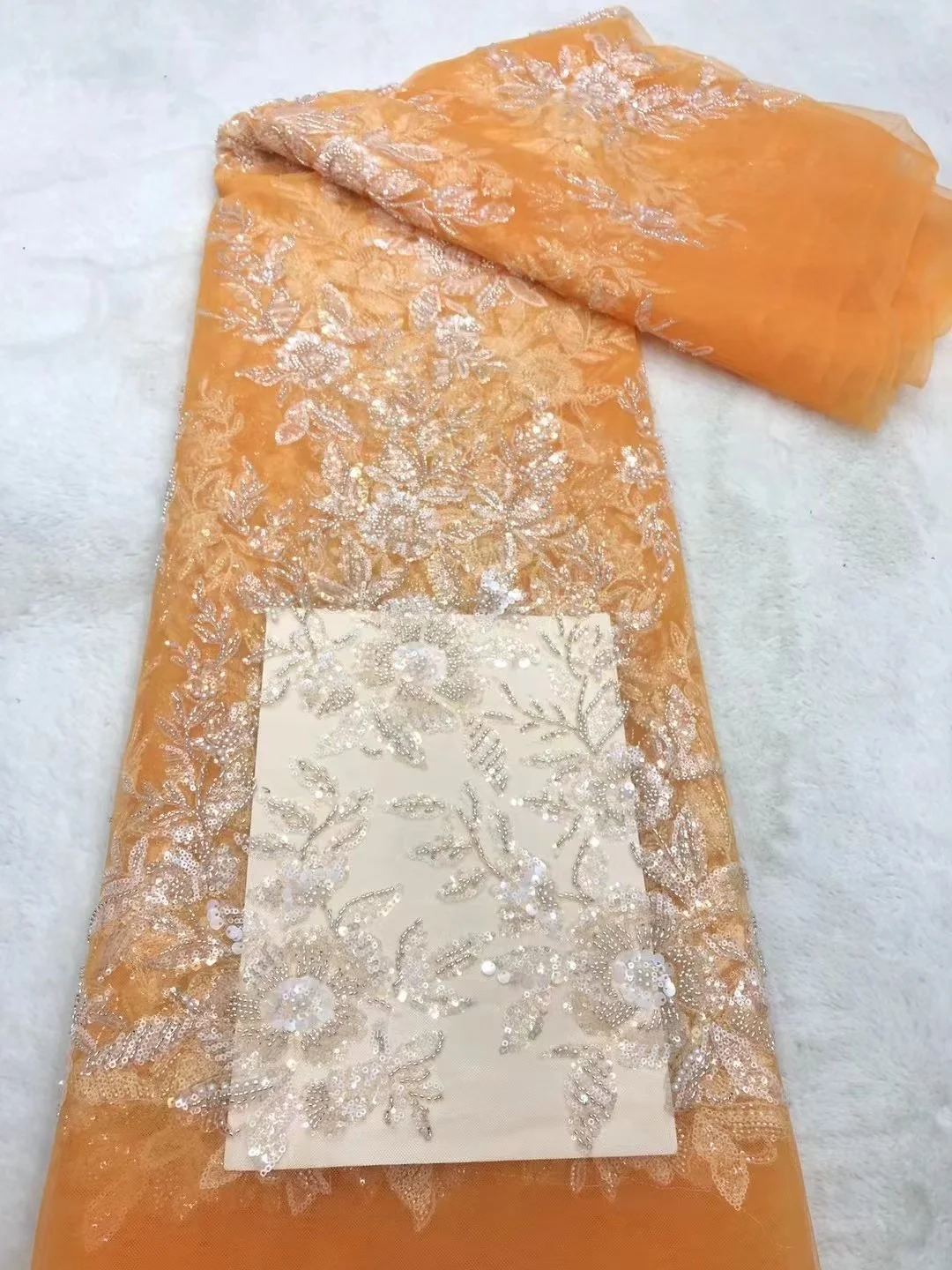 

Luxury Nigerian Bead Tube Embroidered Lace Tulle Fabric 5 Yards 2023 High Quality Pearl Sequined Fabric For Party Dresses