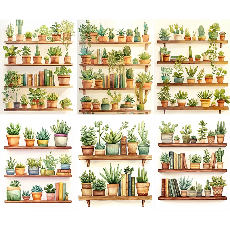 Painting By Numbers Plants and Bookshelves Acrylic Paint Canvas Dropshipping Portrait Family Children Photo Christmas gifts