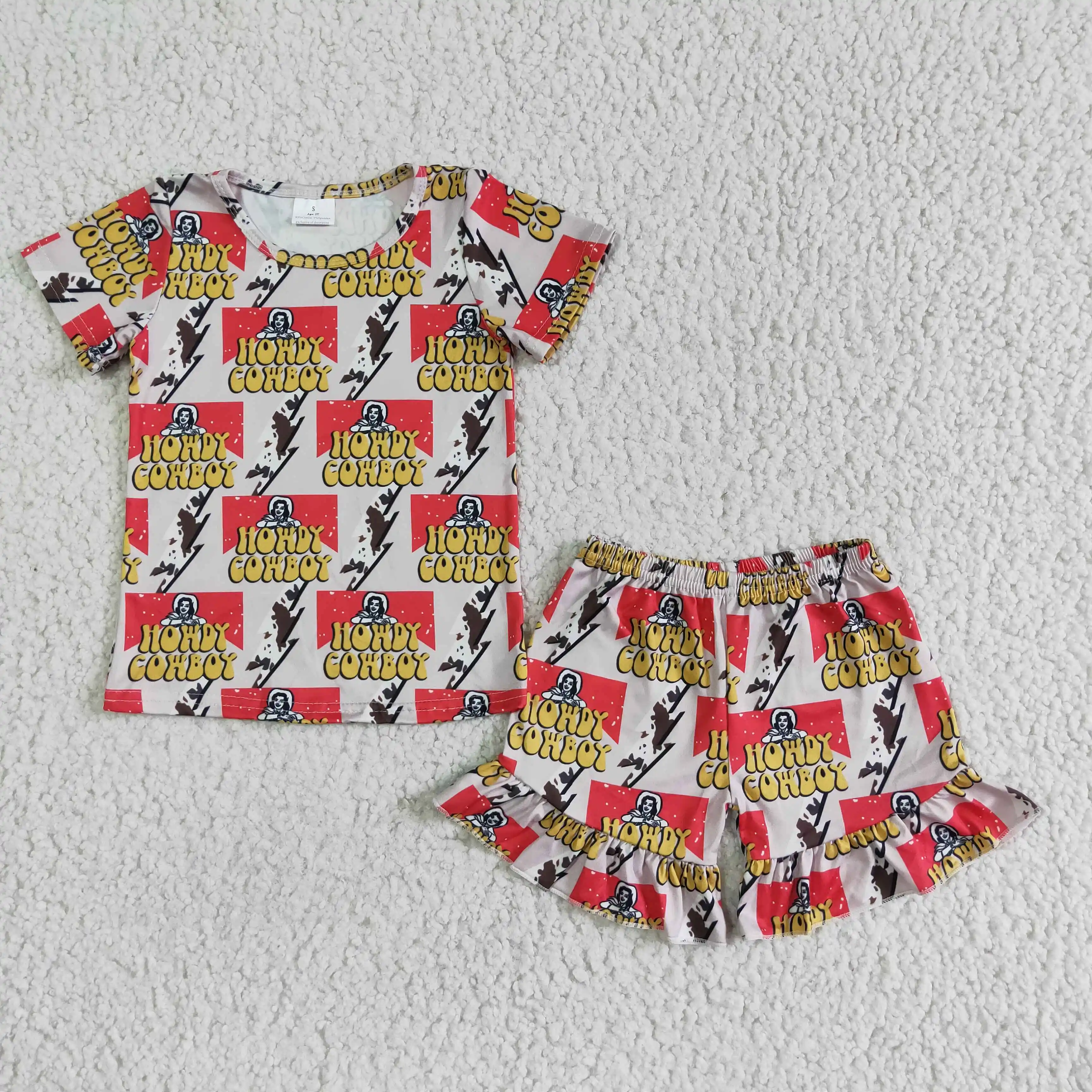 

Ready to ship toddle girls howdy 2pcs short sleeve outfit western girls clothing set wholesale boutique outfit baby clothes