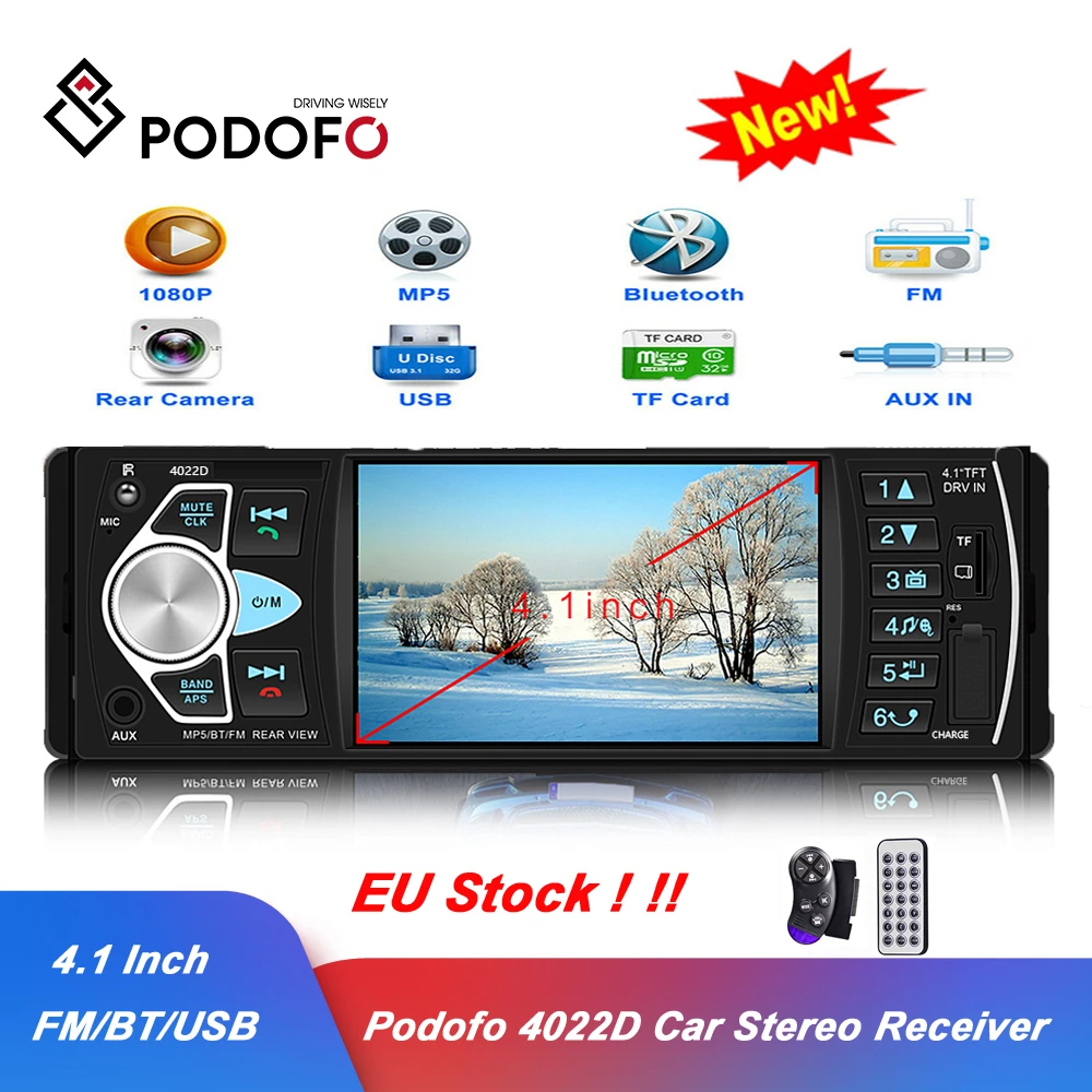 Автомагнитола Podofo 1 Din стерео MP5 Bluetooth FM USB 4 дюйма | Автомобили и мотоциклы