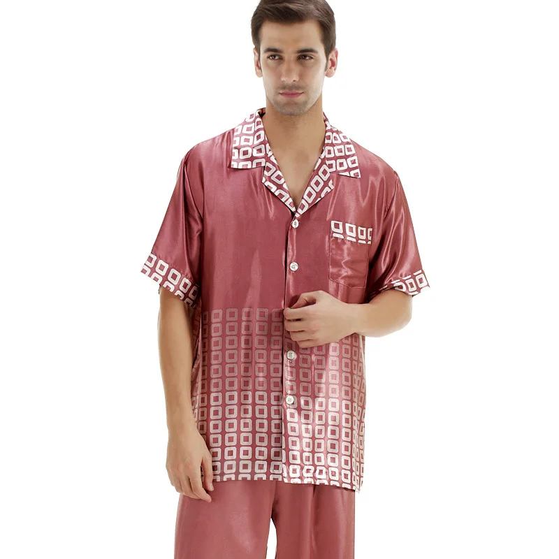 Mens Satin Pajama Set Short Sleeves Male Pyjamas Mens Sleepwear Roupas Masculinas Home Clothes Loungewear Dropshipping