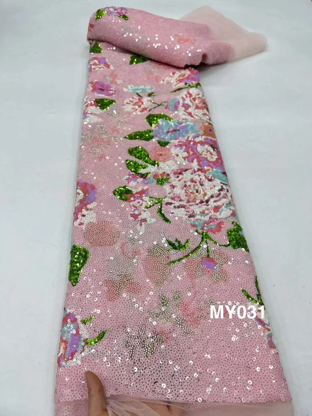 Роскошная африканская кружевная ткань с тяжелыми бусинами высокое качество 5