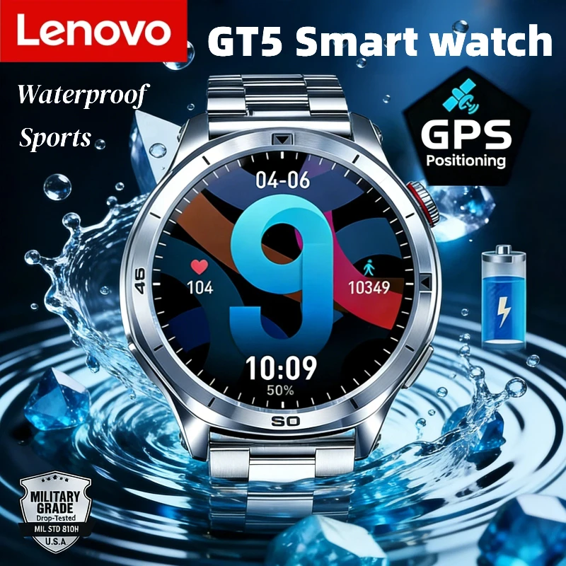 Фото Смарт-часы Lenovo Upgrade Watch с GPS, навигацией Google, NFC, HD-экраном, измерением пульса, функцией звонков, из титанового сплава, для подарка №1