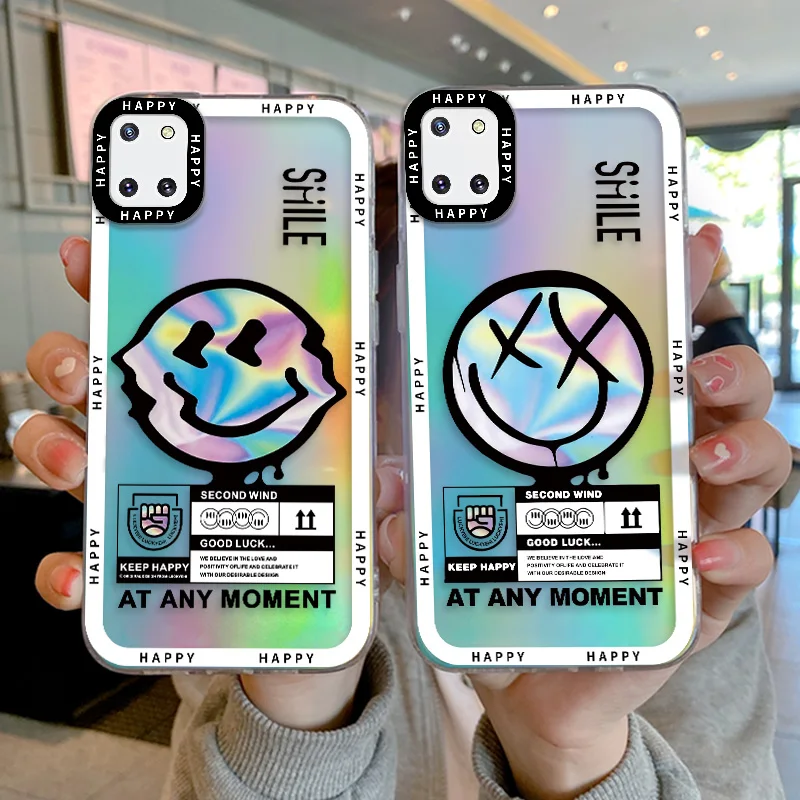

Smiling Face Laser Case for Samsung Galaxy Note10 Lite Note10 Plus S20 S21 FE S22 S10 Plus S22 Ultra Phone Case Gradient Colors