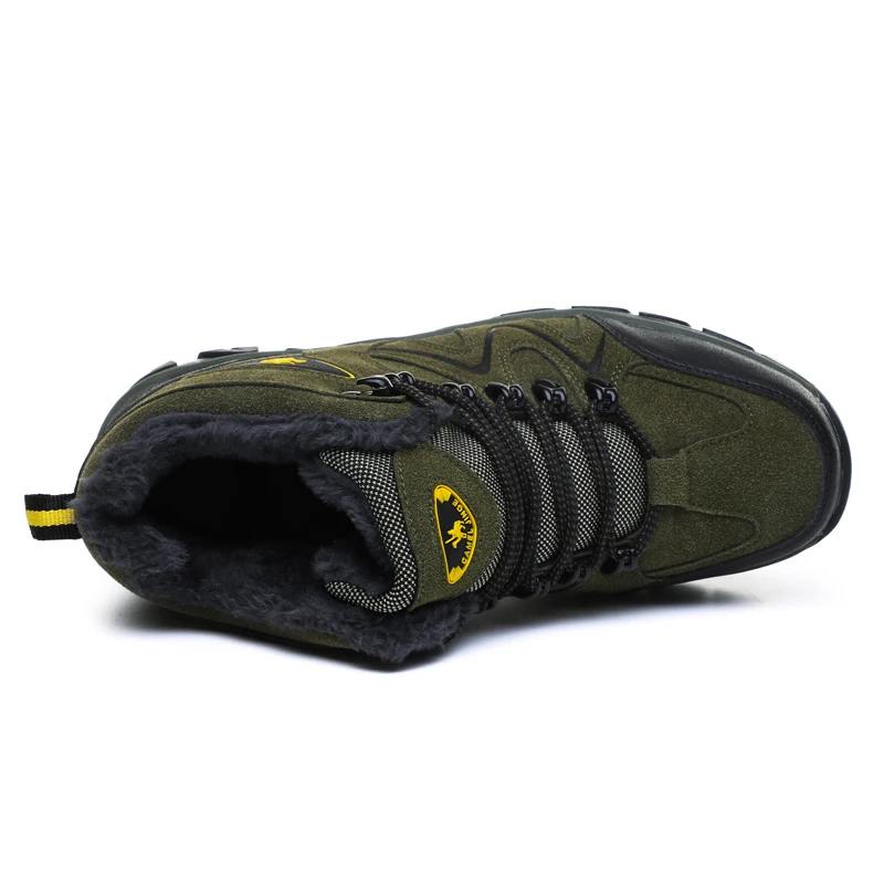 Suede Leather Hiking Boots With Fur Winter Sneakers Keep Warm Men Hiking Shoes Warterproof Sport Snow Shoes Outdoor Footwear