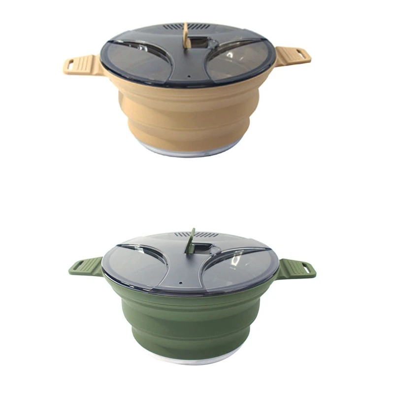

1 Piece Silicone Folding Camping Kettle Pan Pot Collapsible Heat Resistant Cookware Pot For Outdoor Hiking Khaki