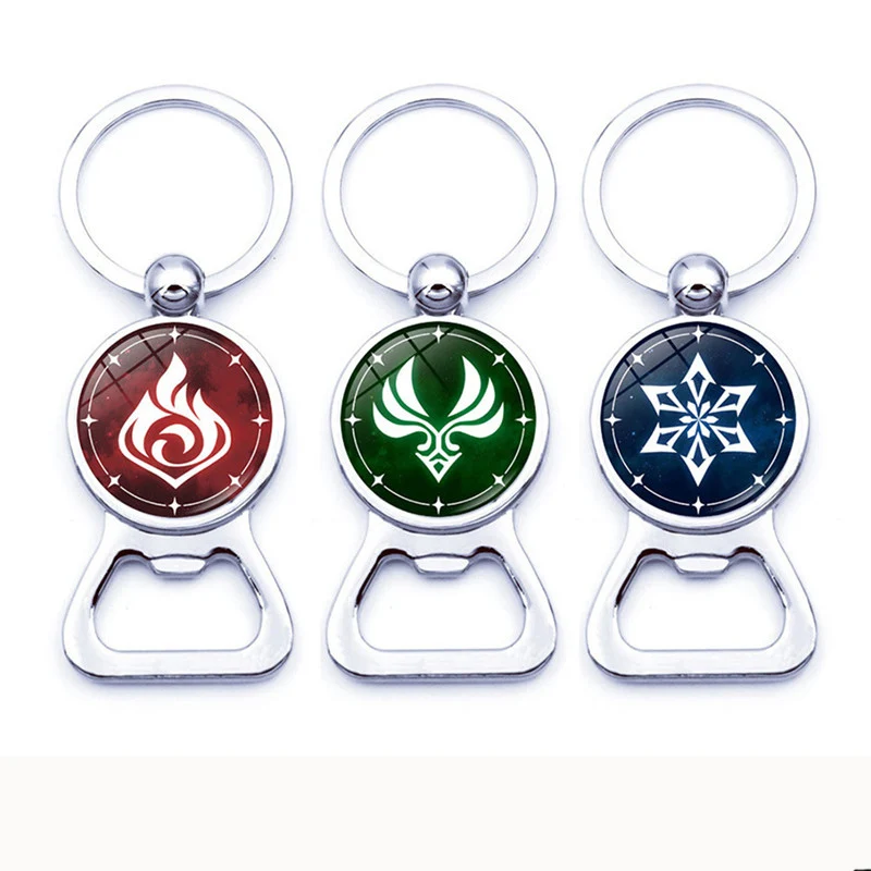 

Game Genshin Impact Keychain Beverages Beer Bottle Opener Element Vision God's Eye Mondstadt Liyue Harbor Accessories For Bar
