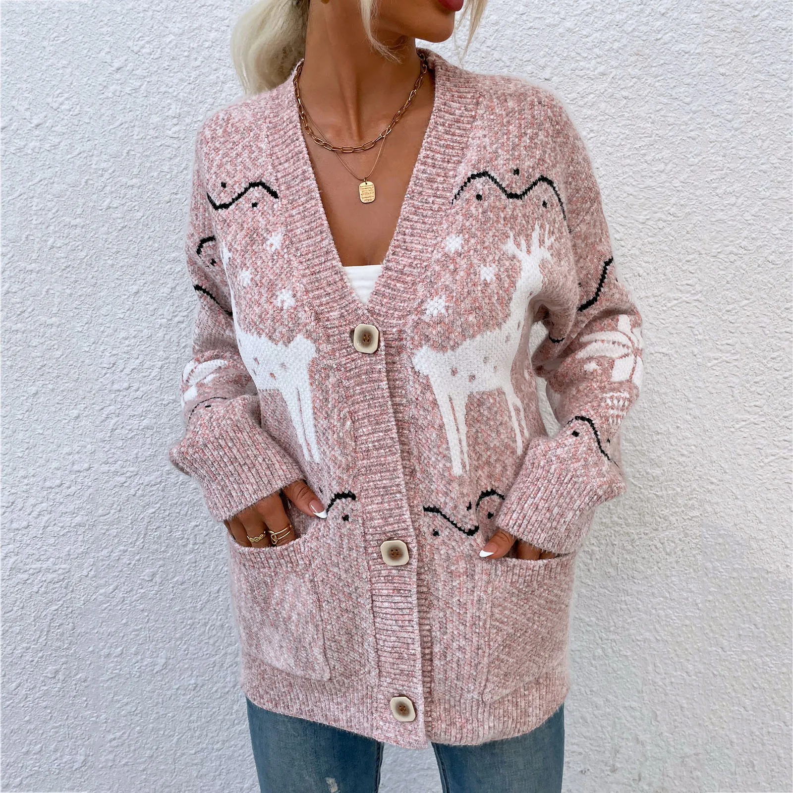 

Women’s Open Front Cardigan Christmas Fawn Pattern Batwing Women's Size Navy Blue Sweater Womens Navy Blue Cardigan Sweater