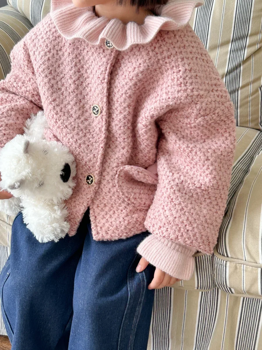 Пальто для девочек новинка 2024 зимняя детская одежда корейский стиль утепленное