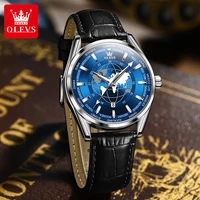 olevs original luxury watch for men leather strap waterproof fashion top brand quartz wristwatches clock relogio masculino