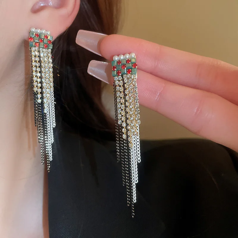 

Серьги в виде бахромы с цирконием женские, винтажные Роскошные ювелирные украшения в Корейском стиле