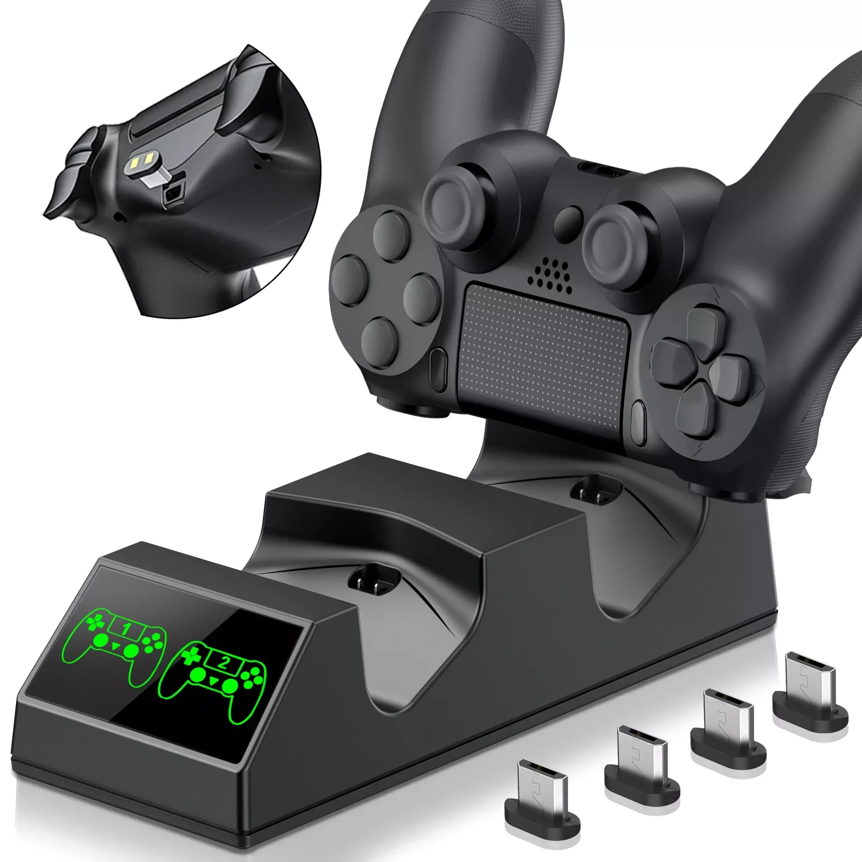 

NEW2023 Charing Dock Station For PS4 Controller with 4 Micro USB Dongles Dual Fast Controller Charger For Playstation 4/PS4 Slim