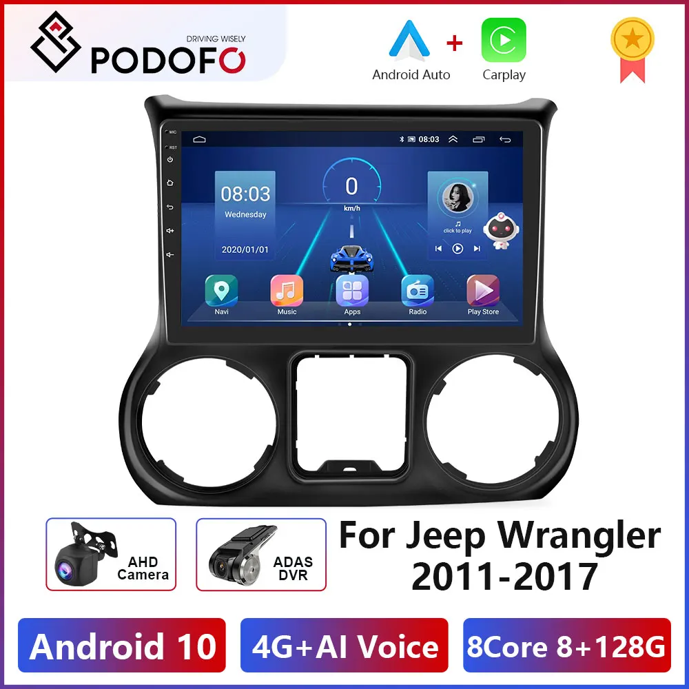 Автомагнитола Podofo для Jeep Wrangler 2011-2017 Android 10 DSP видео стерео GPS мультимедийный плеер