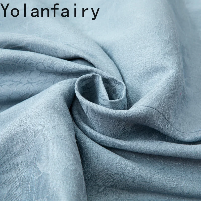 Фото YOLANFAIRY, широкие брюки из 100% натурального шелка шелковицы, женские свободные повседневные светло-голубые брюки, брюки с эластичной резинкой на талии, женские брюки №4