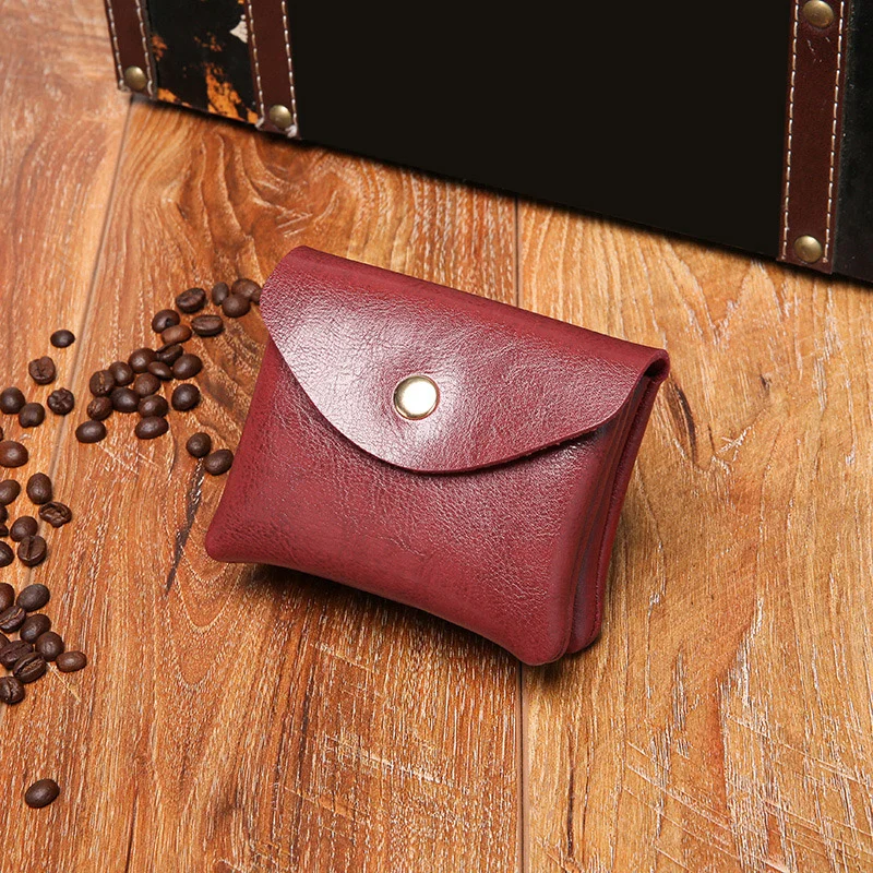 Retro Double Layer Coin Purse Slim Leather Wallet with Credit ID Card Pocket Money Bag Case for Men Mini Women Business Purse