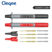cleqee p8003 2pcs multimeter probe replaceable gilded needle 4mm jack multi purpose test pen kit good feel