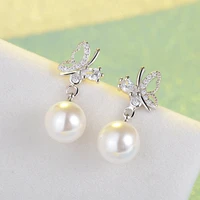 classic silver crystal earrings pearl cubic zircon butterfly earrings for women wedding jewelry crystal earring