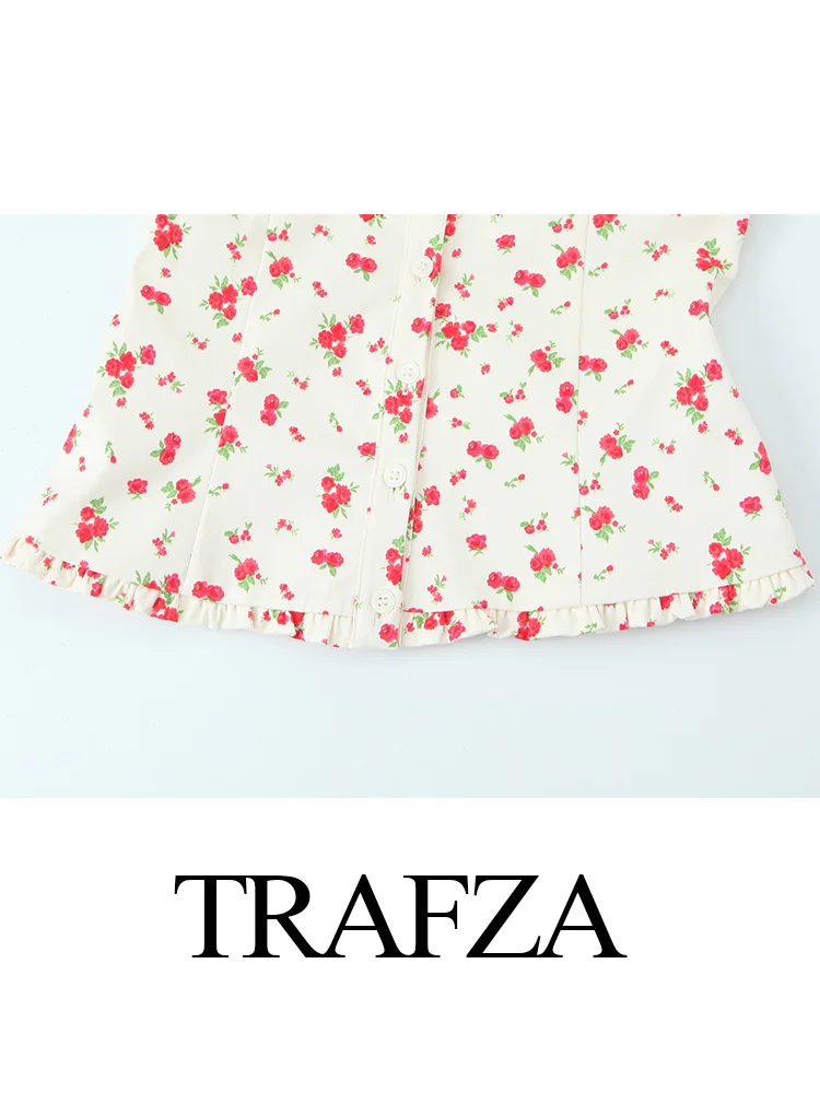 TRAFZA женский элегантный эластичный однобортный топ без рукавов с цветочным